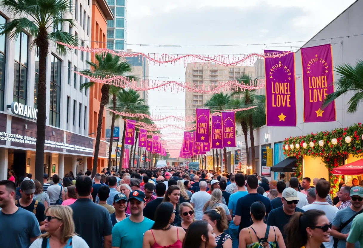 Crowd enjoying a festival in downtown Orlando.