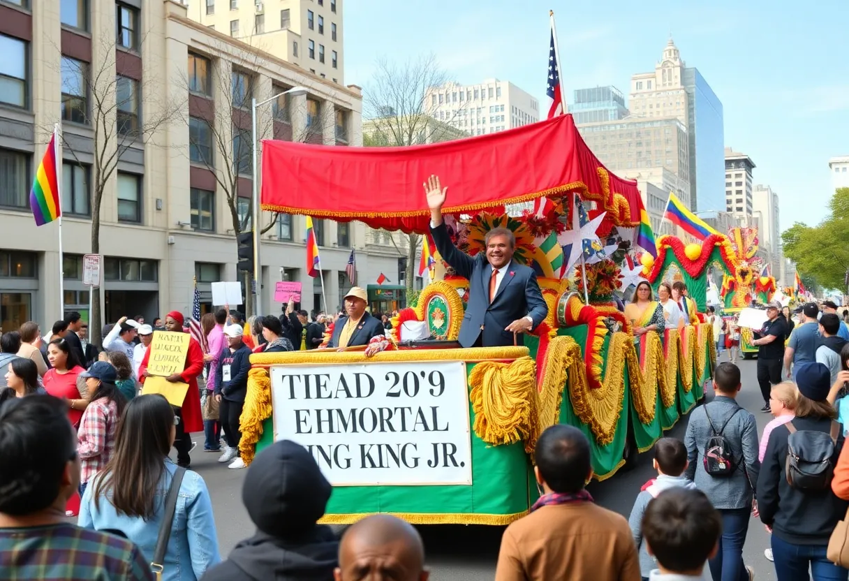 Community members celebrating Dr. Martin Luther King Jr. with a parade