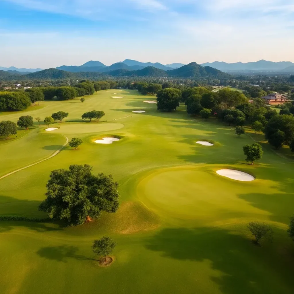 Golfers enjoying a round of golf at a picturesque course in Central Vietnam.