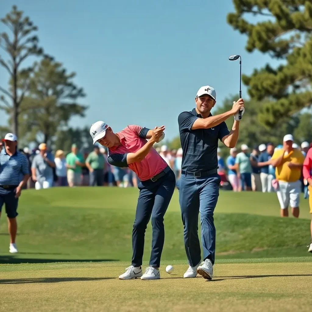 Golfers playing on a sunny golf course