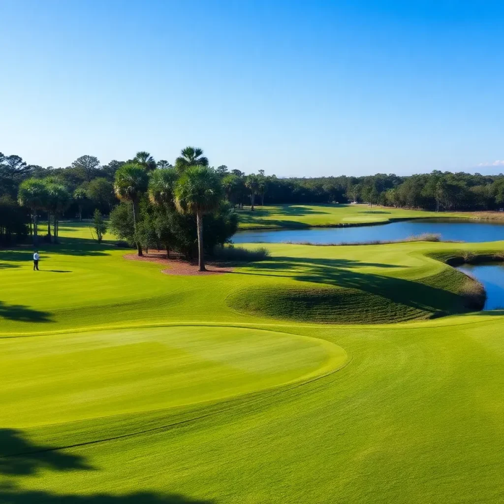 Lush golf course in South Carolina under clear blue sky