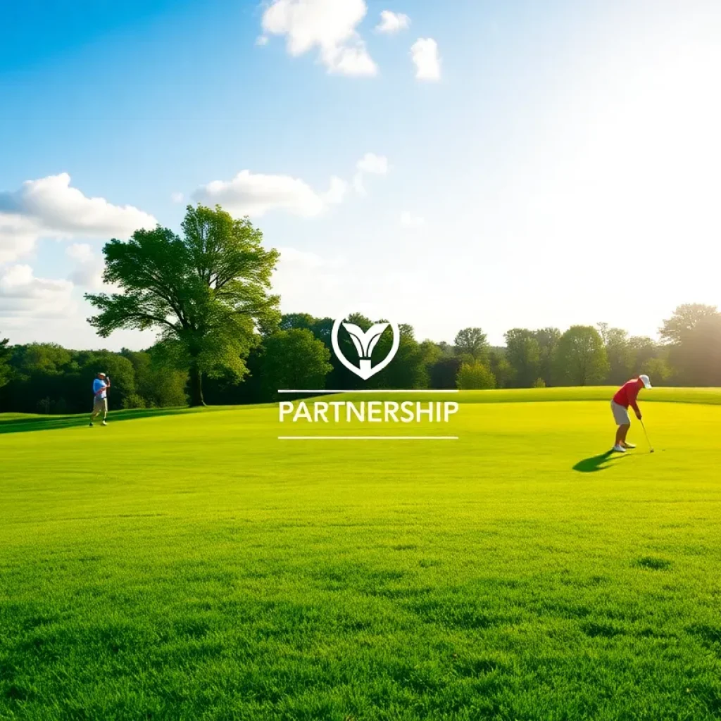 Scenic view of a golf course with golfers playing