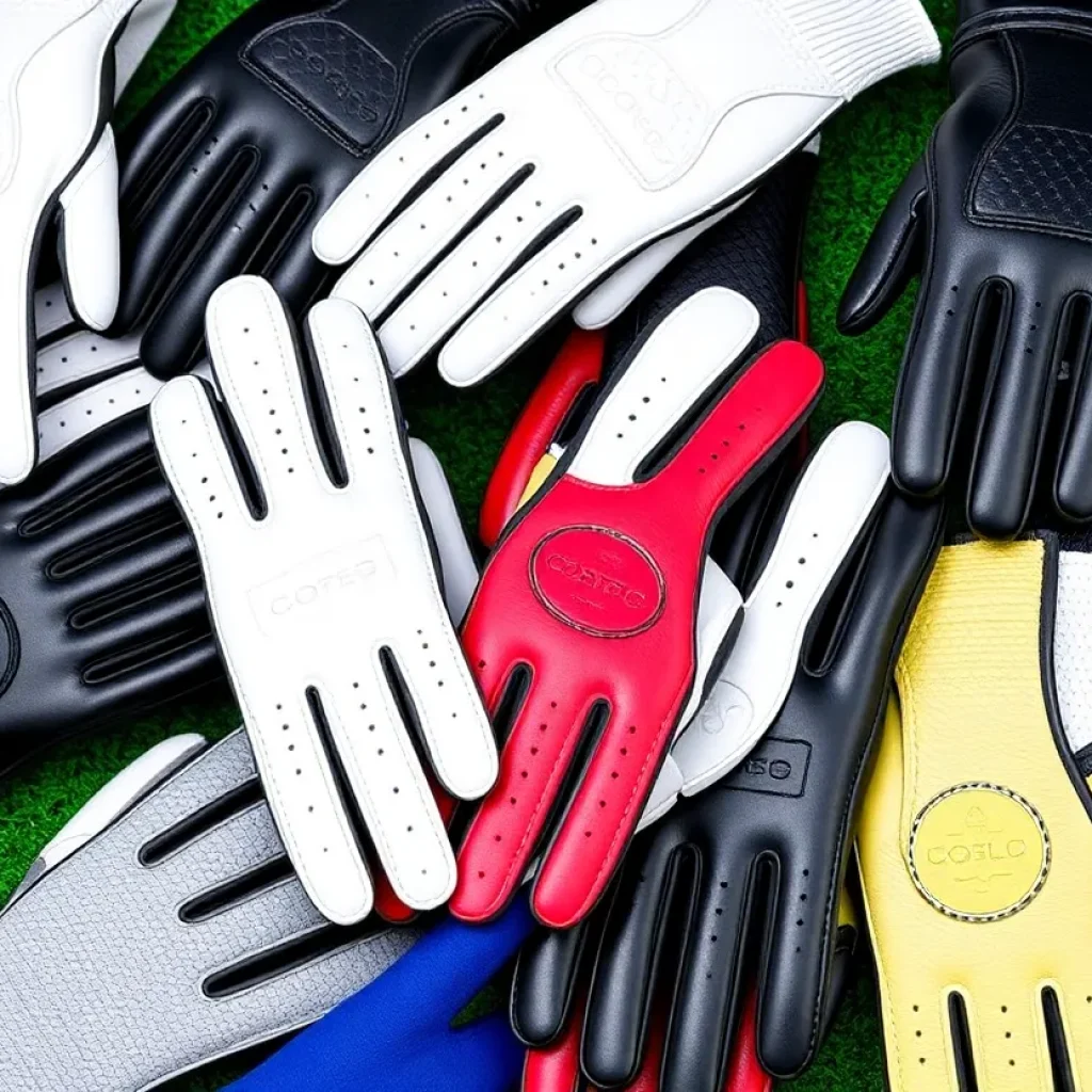 A golfer showcasing premium golf gloves on a sunny golf course.
