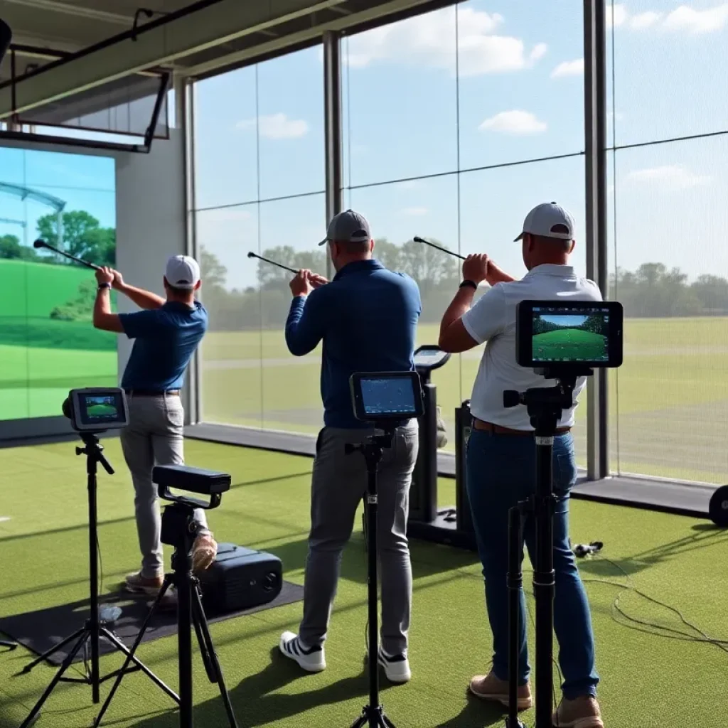 Golf players using launch monitors for practice