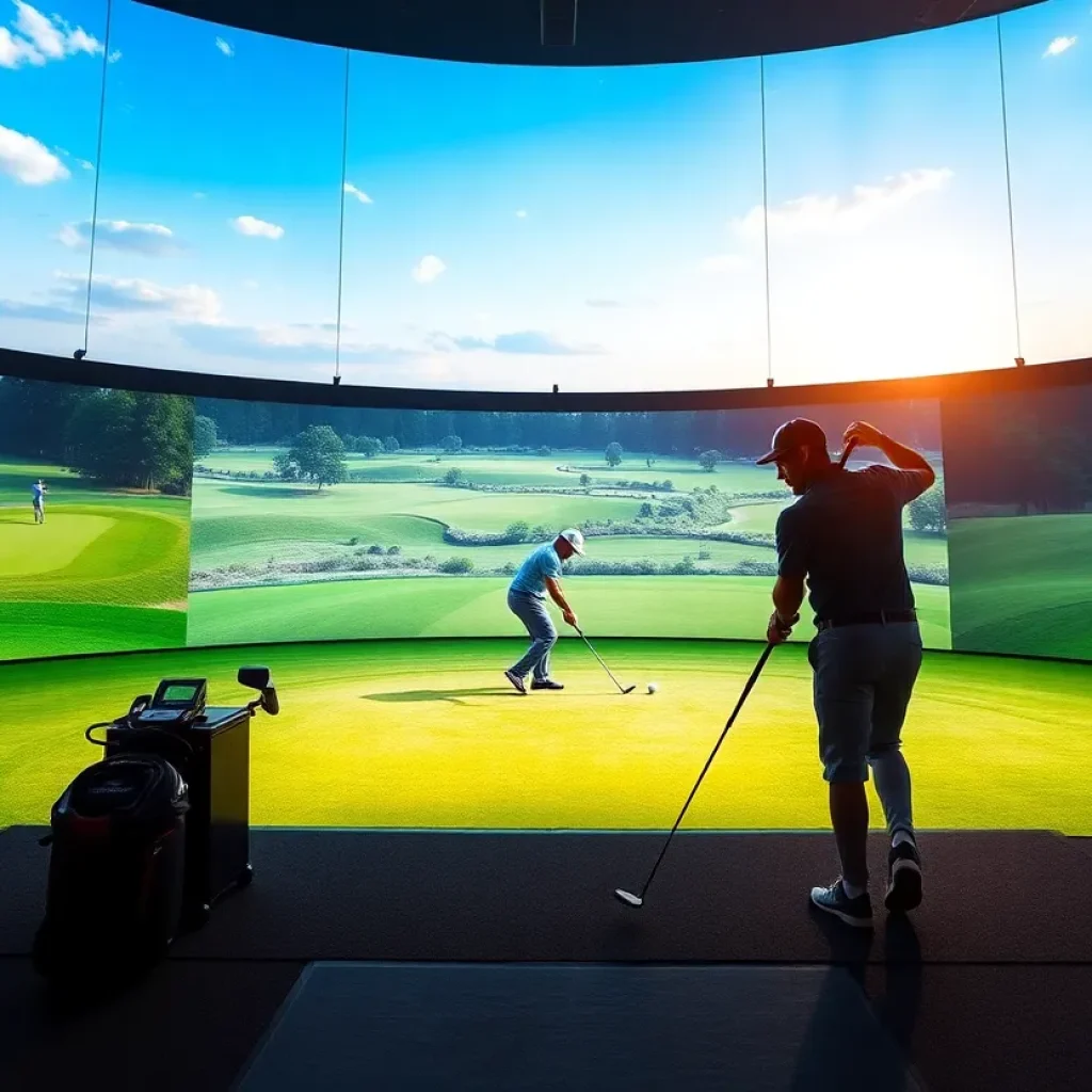 High-tech indoor golf match showcasing The Golf League.