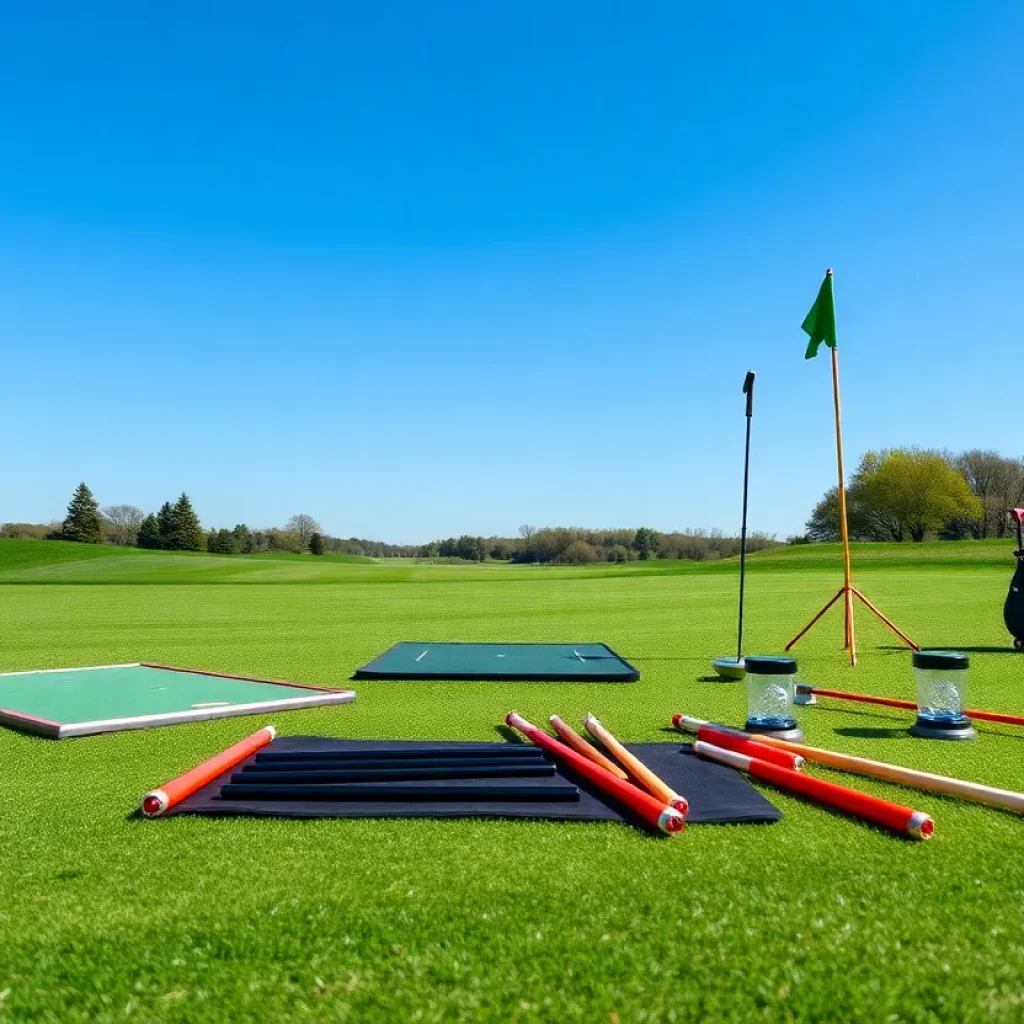 Various golf training aids displayed