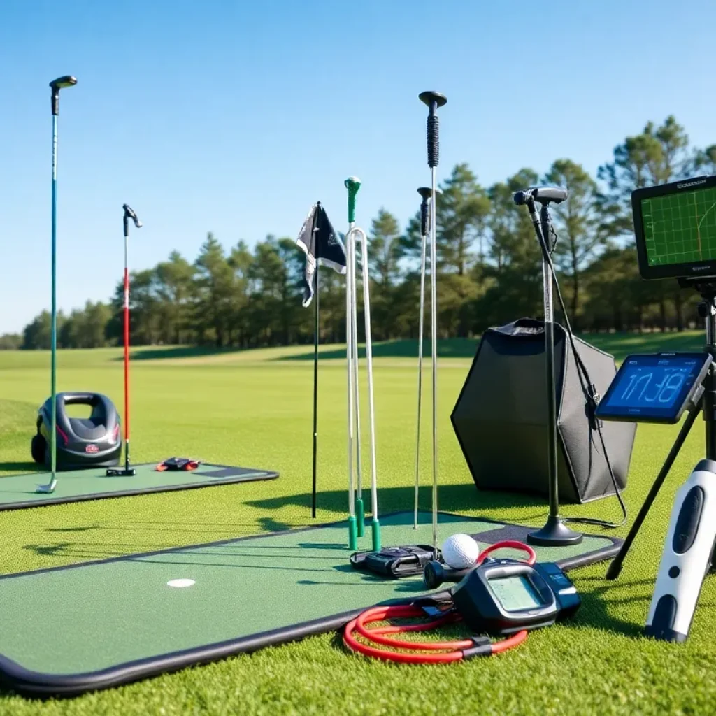 Various golf training aids on a golf course