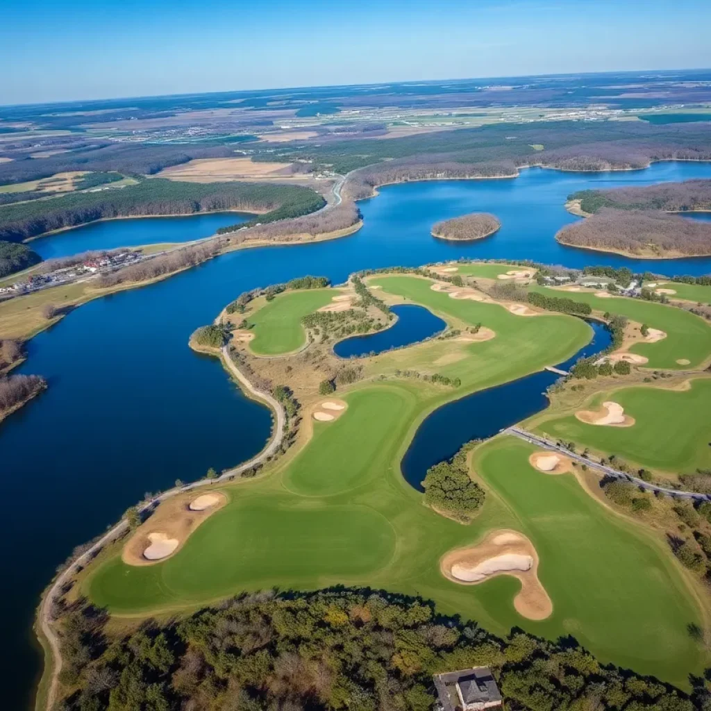 Beautiful Midwest golf course landscape with lakes