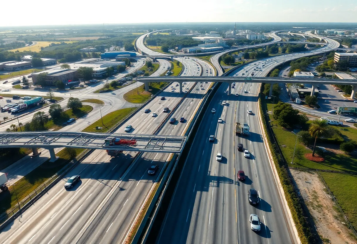 Aerial view of I-4 showing construction for congestion relief
