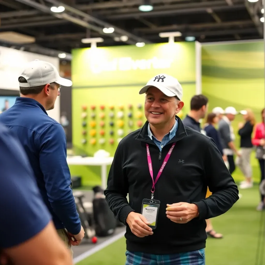 Display of innovative golf gear including The Tee Clip® at the PGA Show 2025
