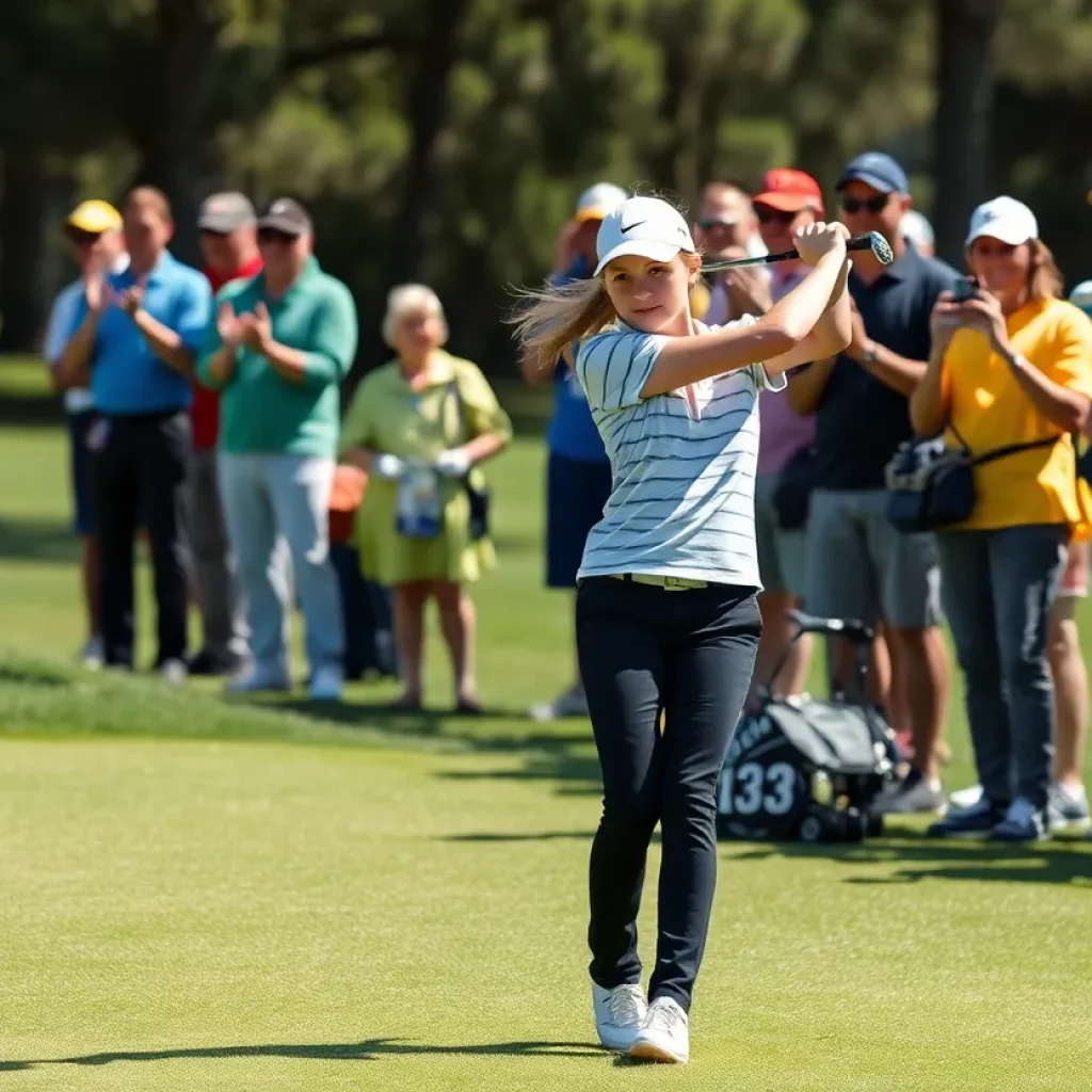 Young golfer practicing on course under the sun
