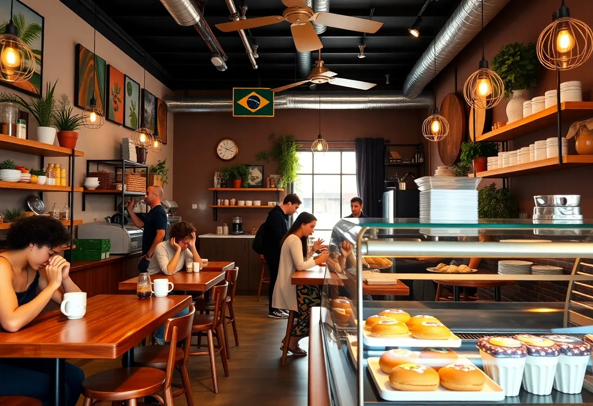 Interior of Kitanda Coffee and Acai with customers enjoying coffee and acai bowls