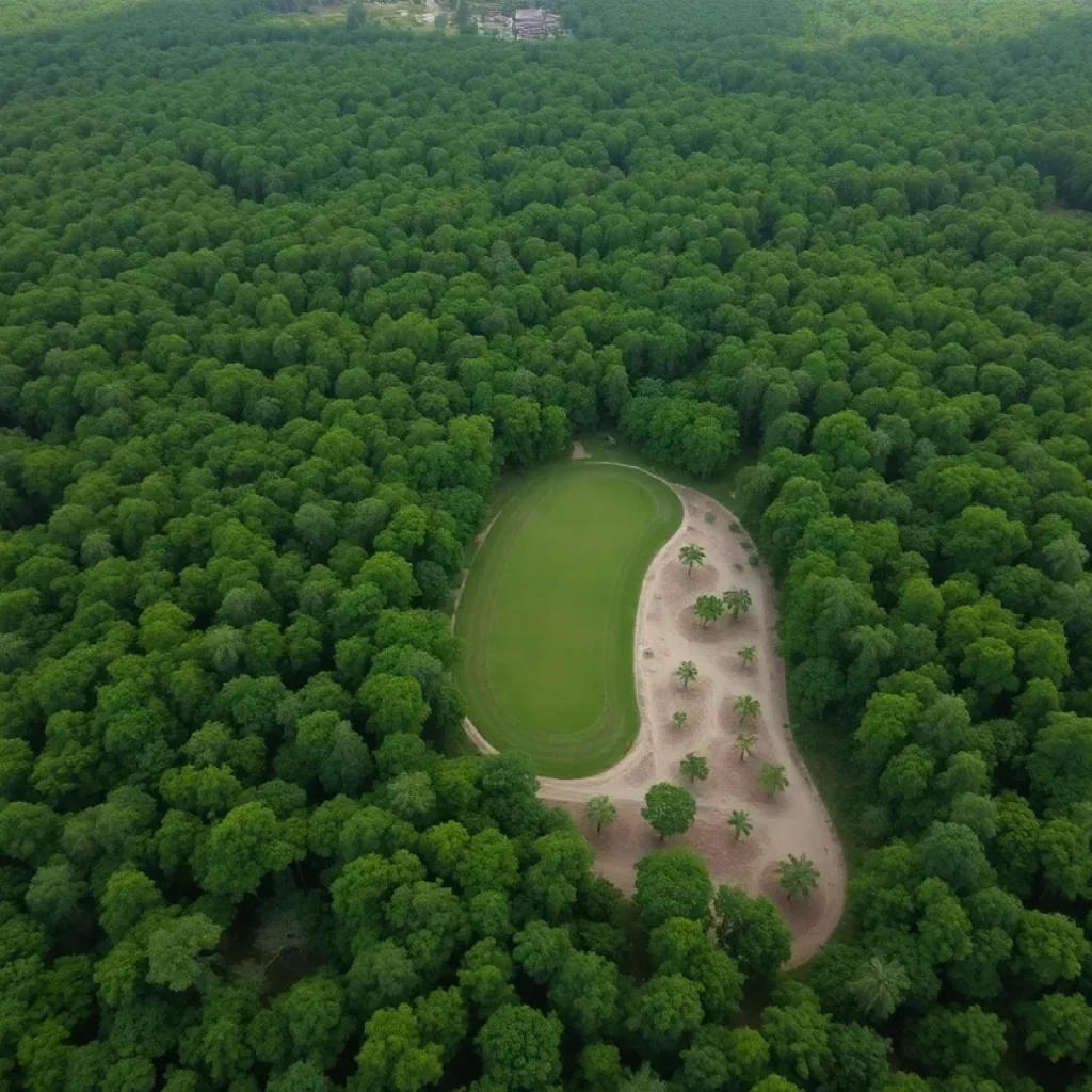 Aerial view of Withlacoochee State Forest with golf course layout