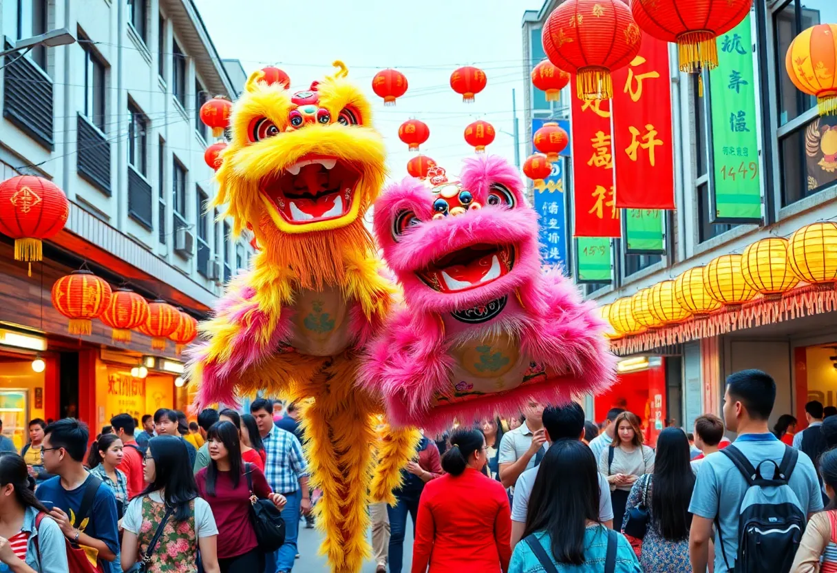 Orlando Lunar New Year festival with lion dance and colorful decorations