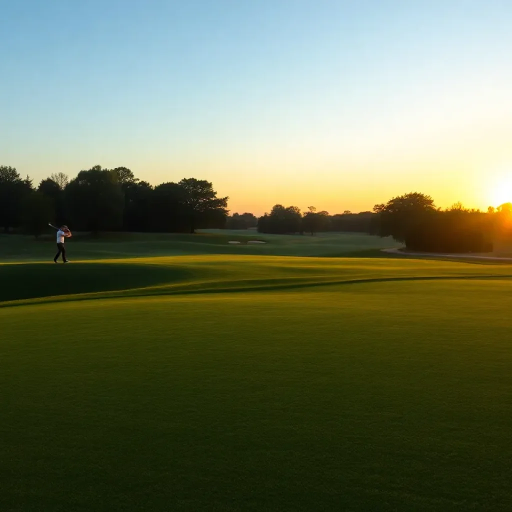 Scenic view of a golf course at sunset symbolizing retirement.
