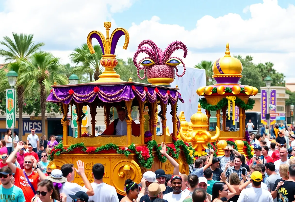Parade at Universal Orlando during Mardi Gras celebration