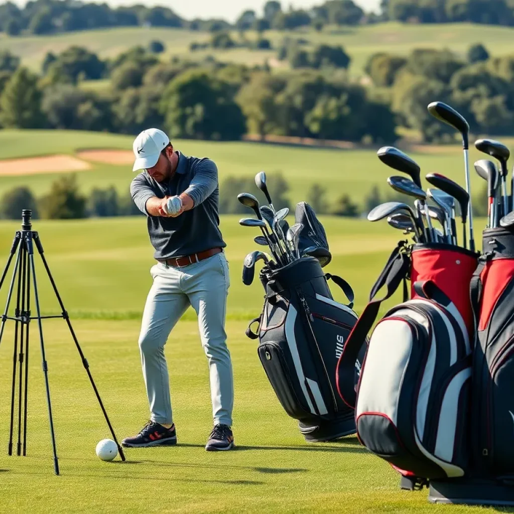 Modern golf equipment including a Cobra staff bag and clubs