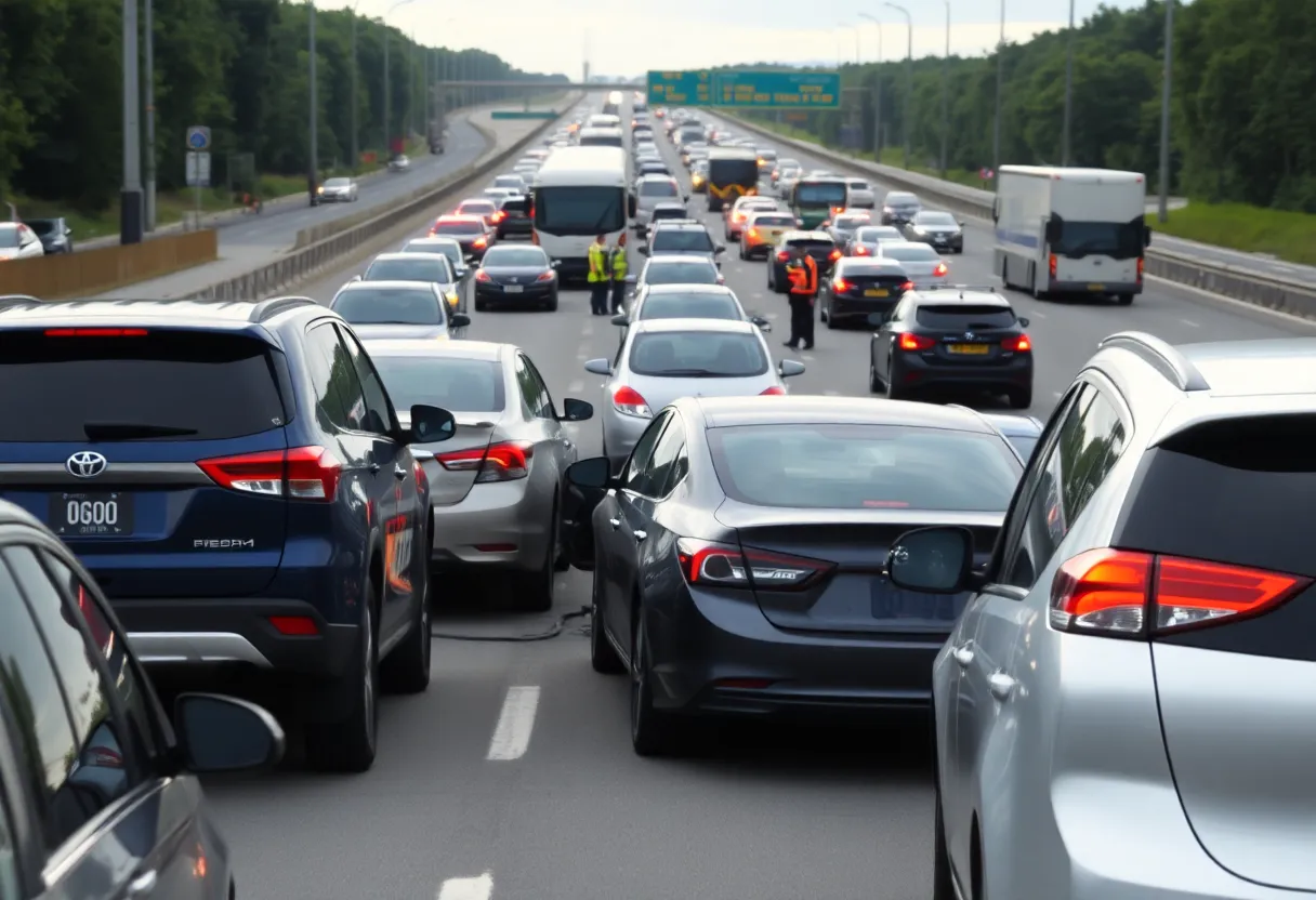 Scene of a multi-vehicle crash on Interstate 4 near Orlando