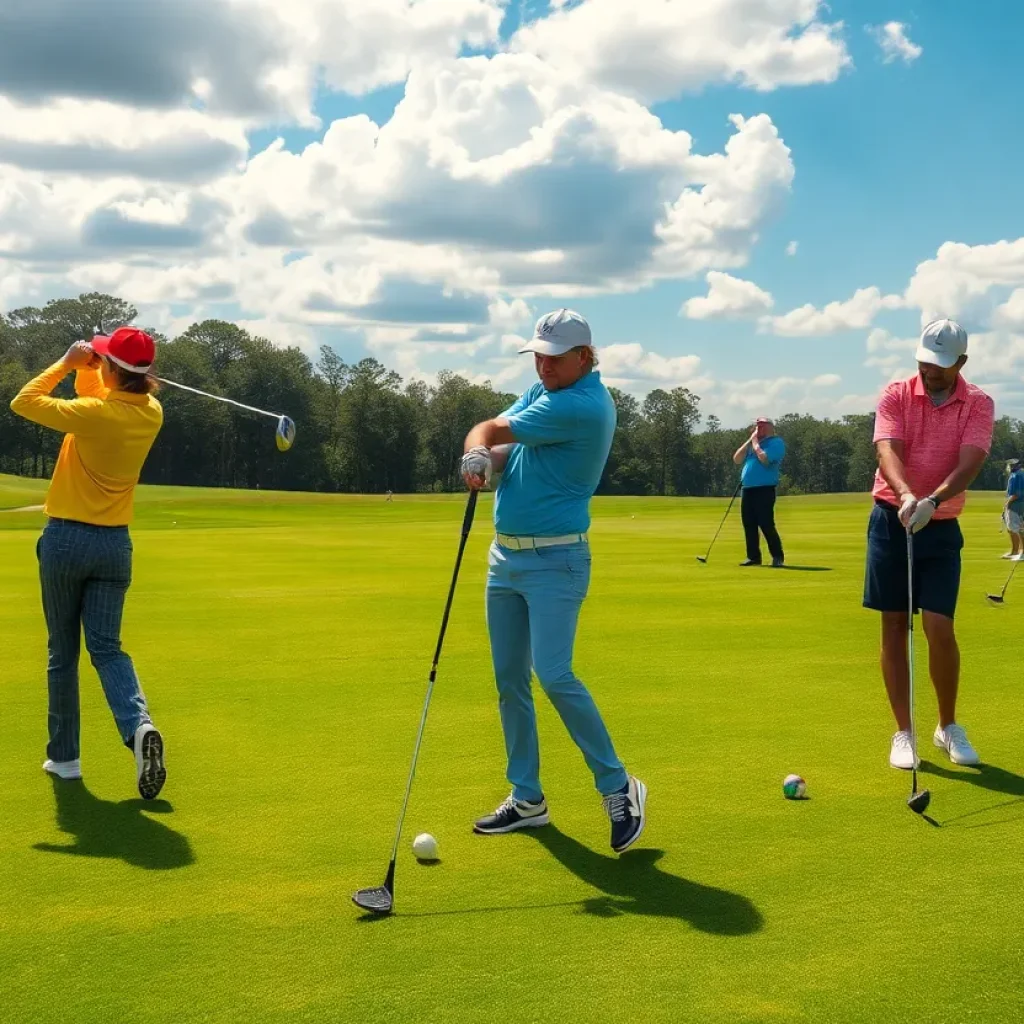 Golfers playing with non-conforming clubs on a sunny day