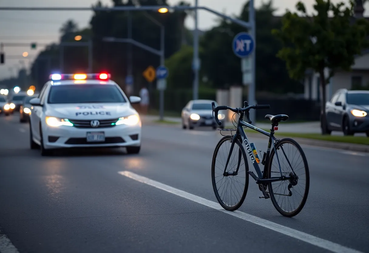 Scene of a tragic bicycle accident in Orange County with a bicycle on the street.