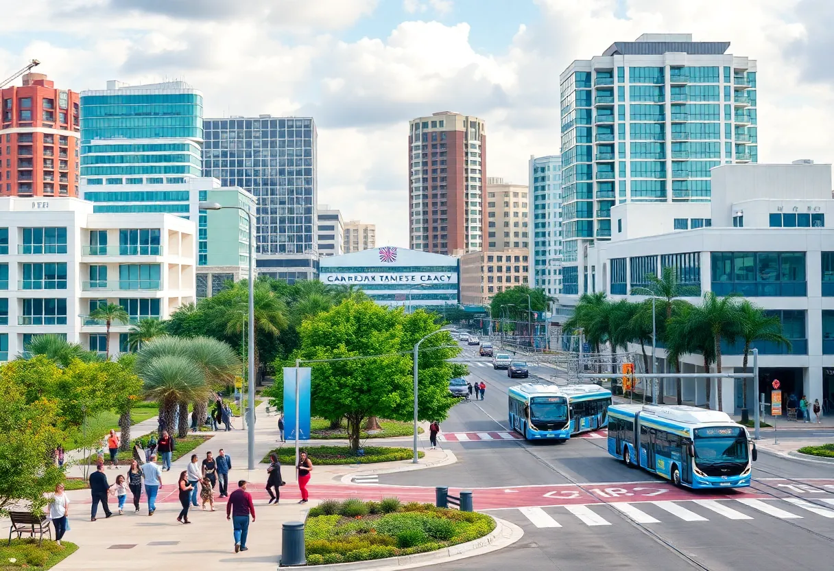 Cityscape of Orlando showcasing office buildings and outdoor spaces.