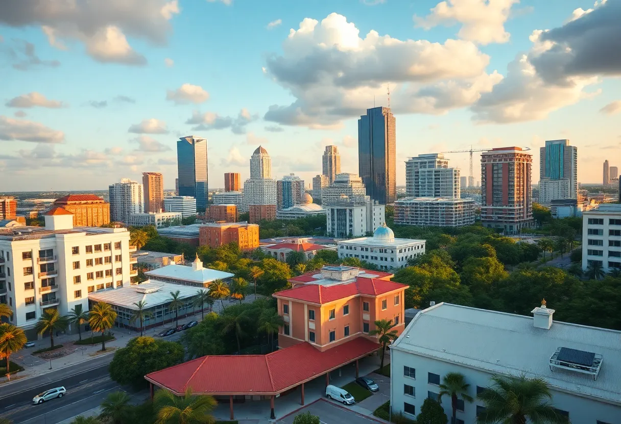 Cityscape of Orlando depicting various sectors contributing to a stable economy.