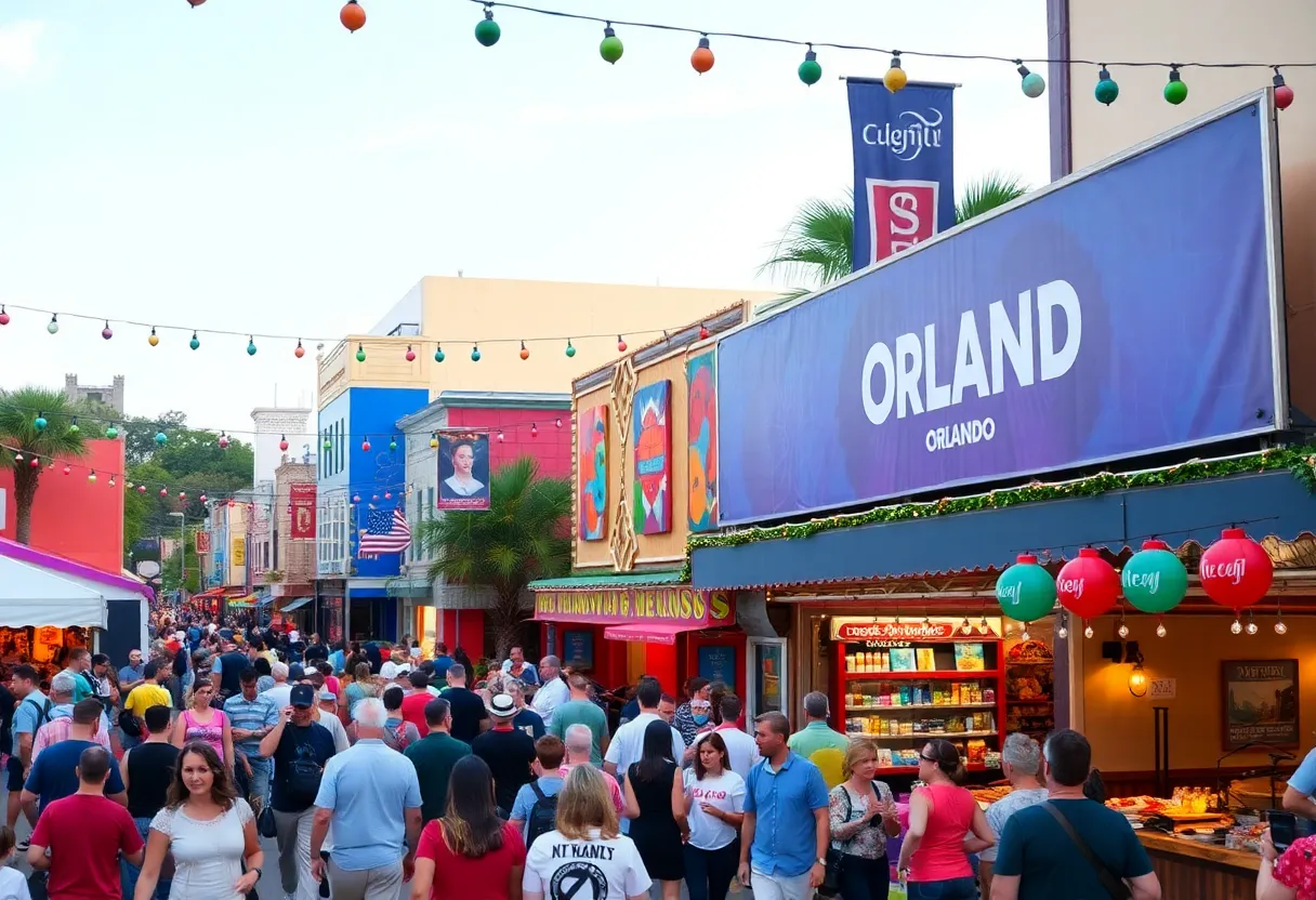 A collage representing various events in Orlando including music, food, and theater.