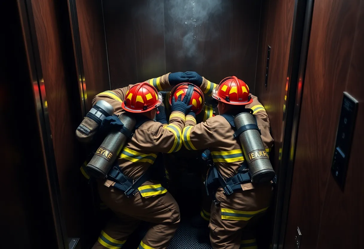 Firefighters rescues from an elevator shaft in Orlando