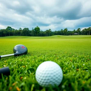 Golf course in Orlando with rain clouds overhead