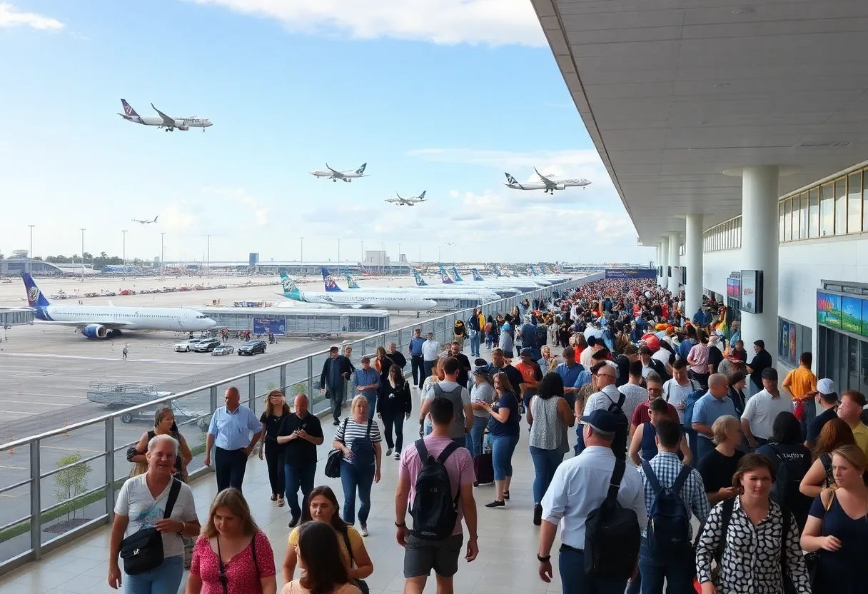 Travelers at Orlando International Airport after reopening