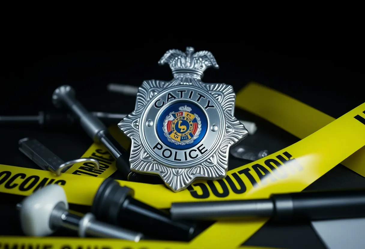 Image depicting a police badge with caution tape symbolizing a fraud investigation