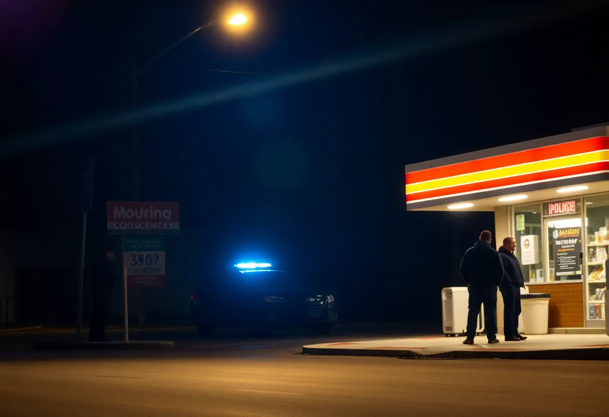 Police lights illuminating a street scene at night