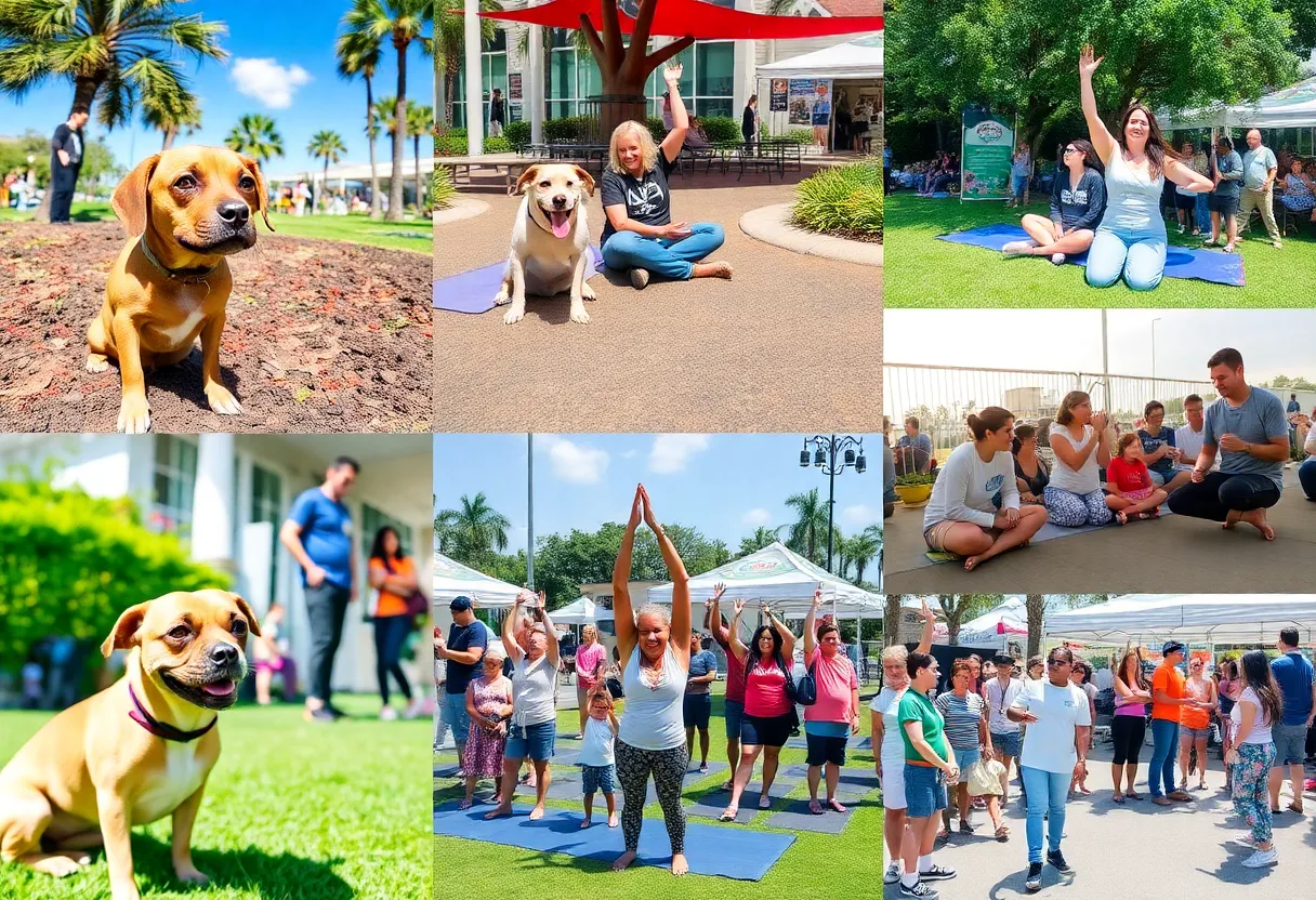 A collage showcasing various upcoming events in Orlando including dogs and yoga.