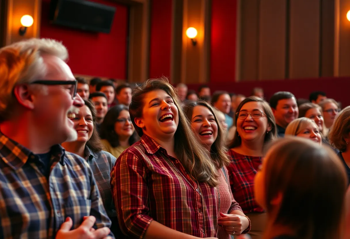 Audience enjoying an interactive comedy show at a theater
