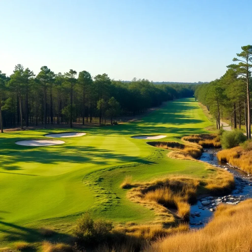 Scenic view of Pinehurst No. 10, showcasing sand dunes and lush greenery.