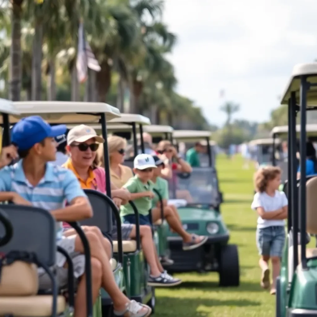 Families celebrating at the PNC Championship golf tournament in Orlando.