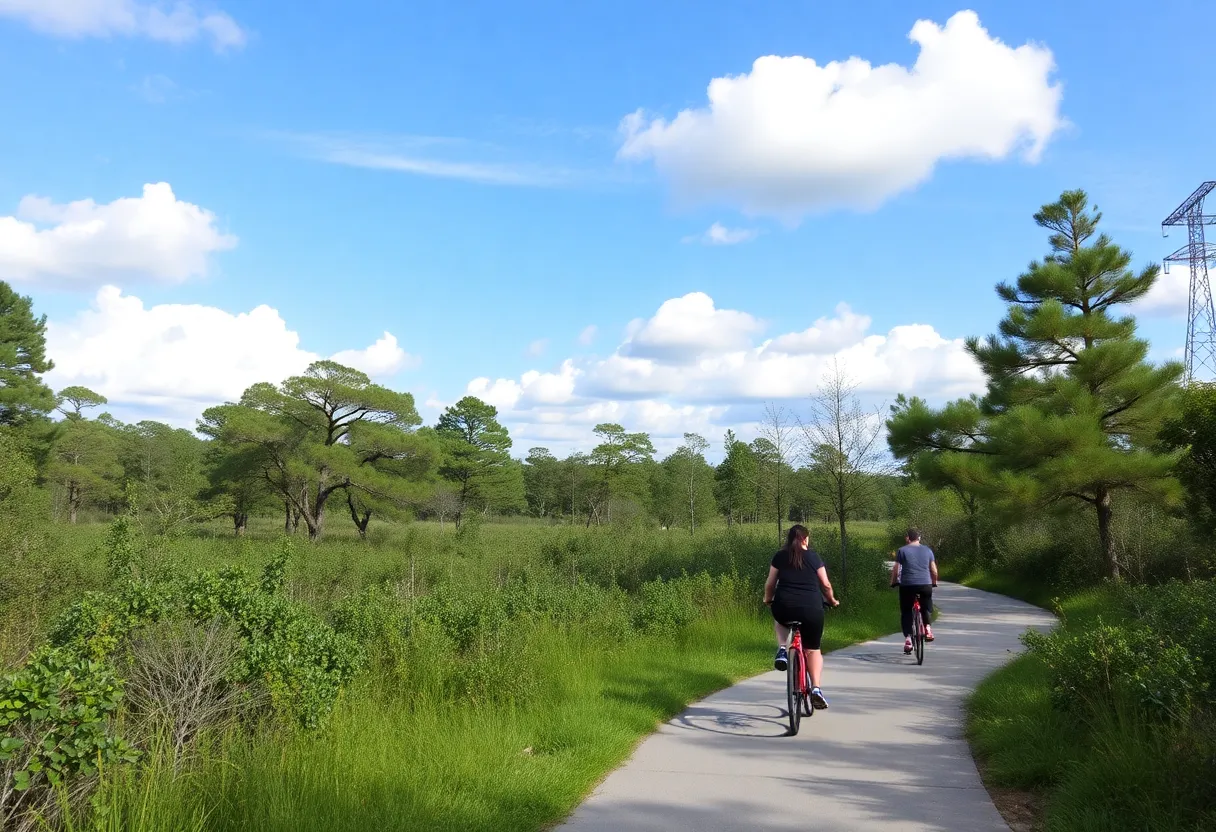 People biking and walking on a scenic trail in Central Florida