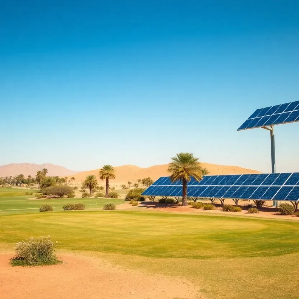 Aerial view of Somabay Golf Course showcasing its lush greenery and solar panels
