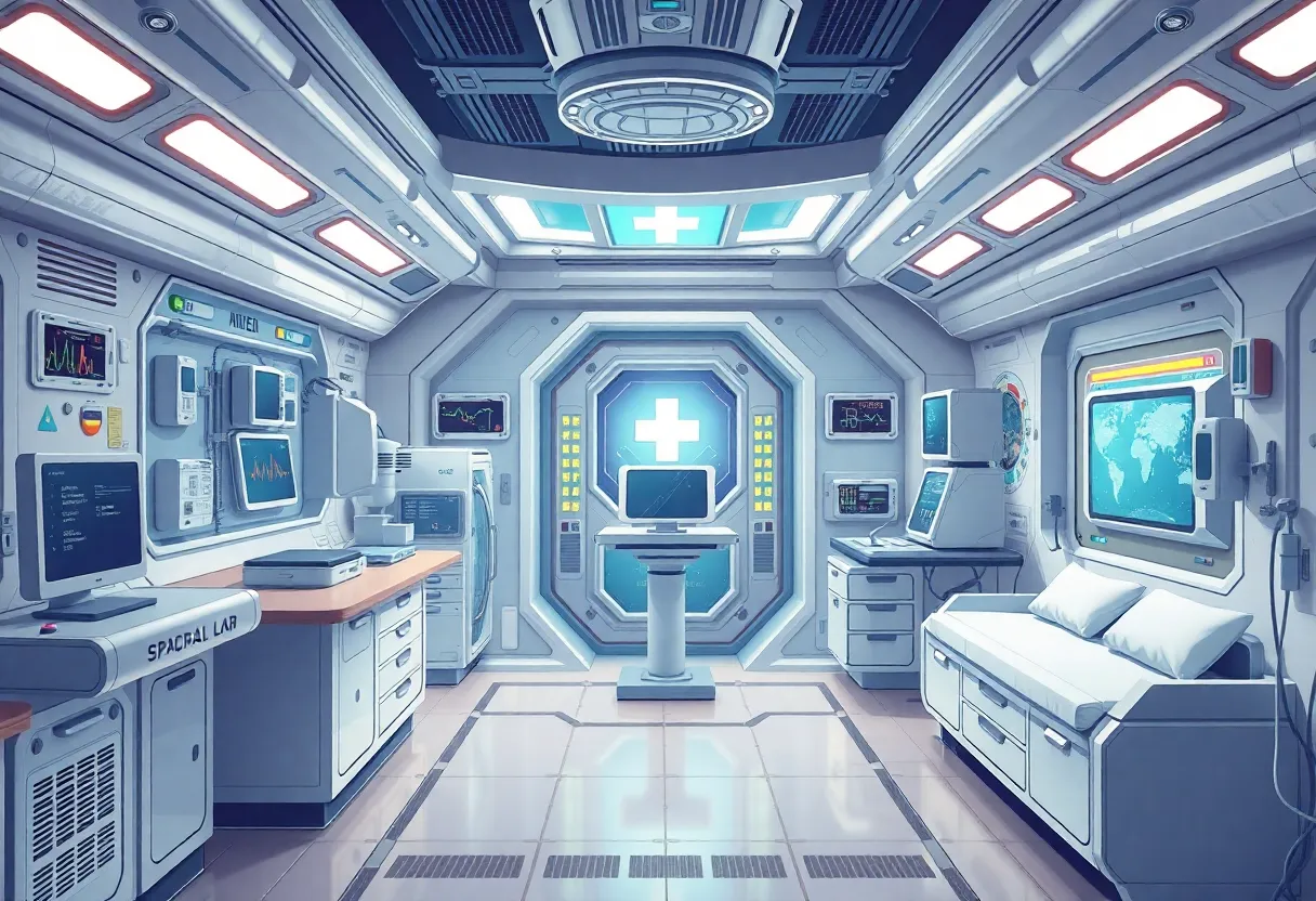 Futuristic space medical laboratory with advanced technology