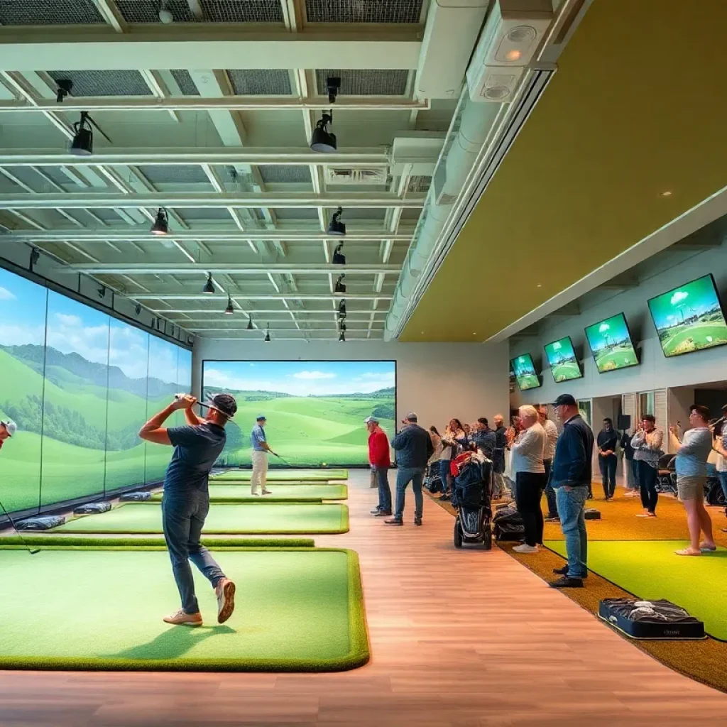 Indoor golf match at TGL with players and fans