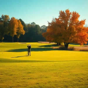 Lush golf course in Thailand with players practicing their swing