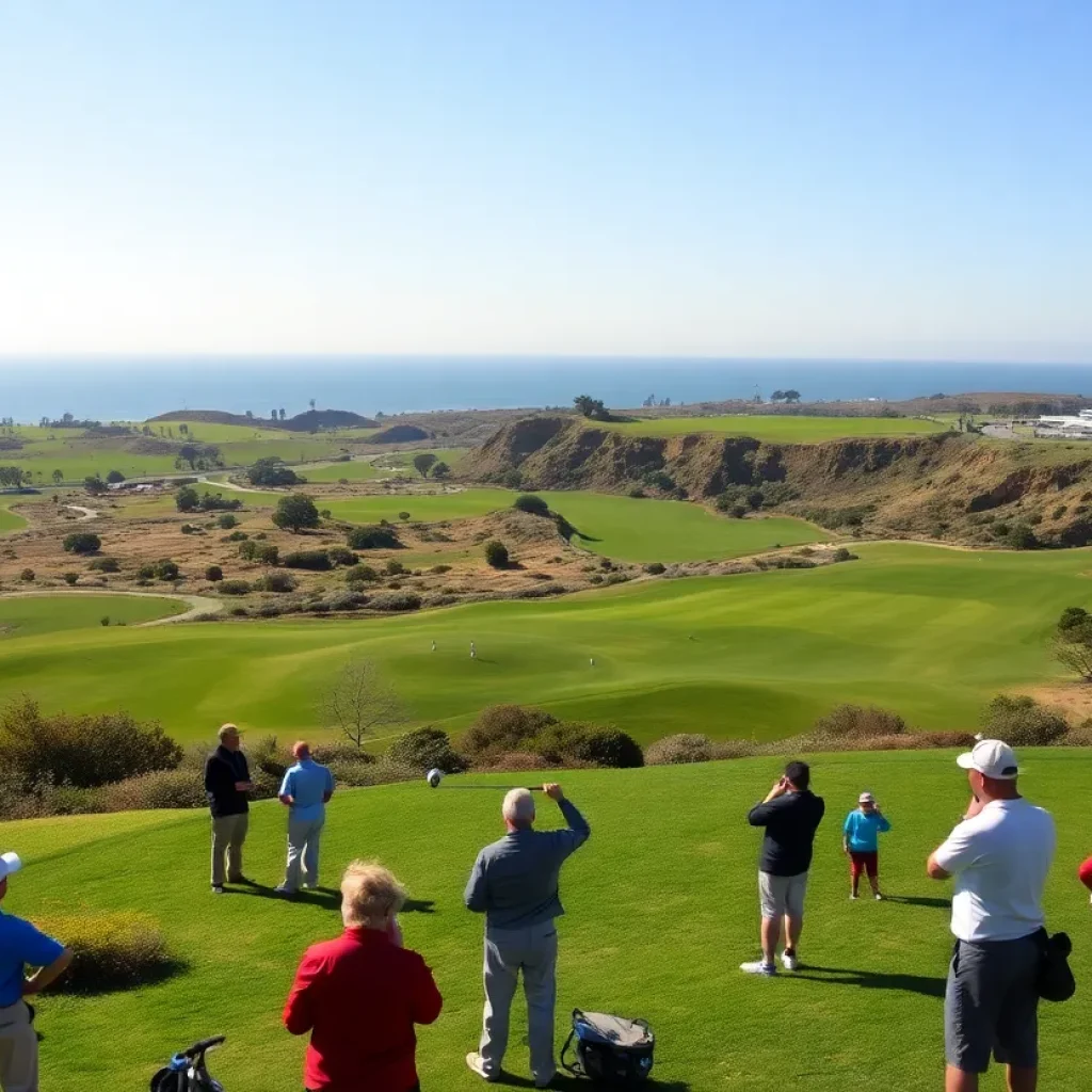 View of Torrey Pines Golf Course with cliffs and ocean.
