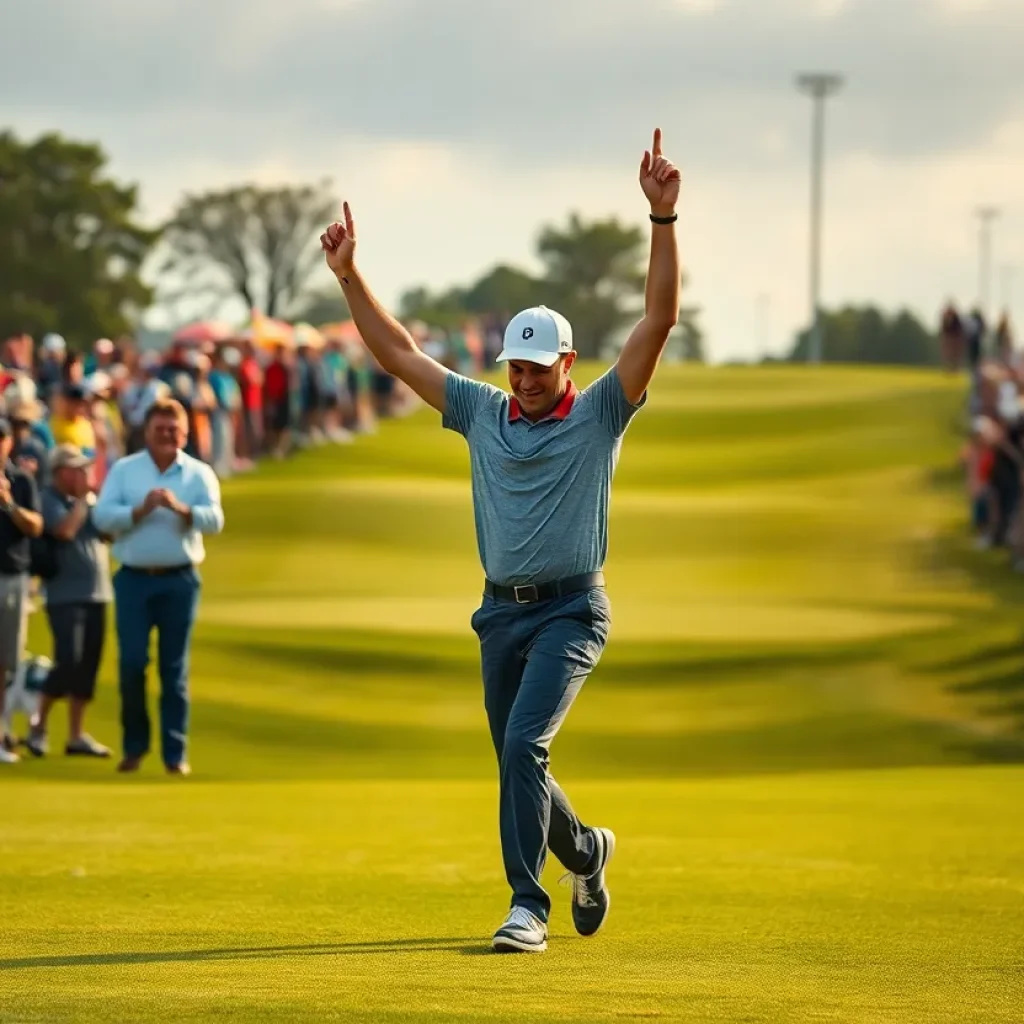 Golfer celebrating a victory on the golf course