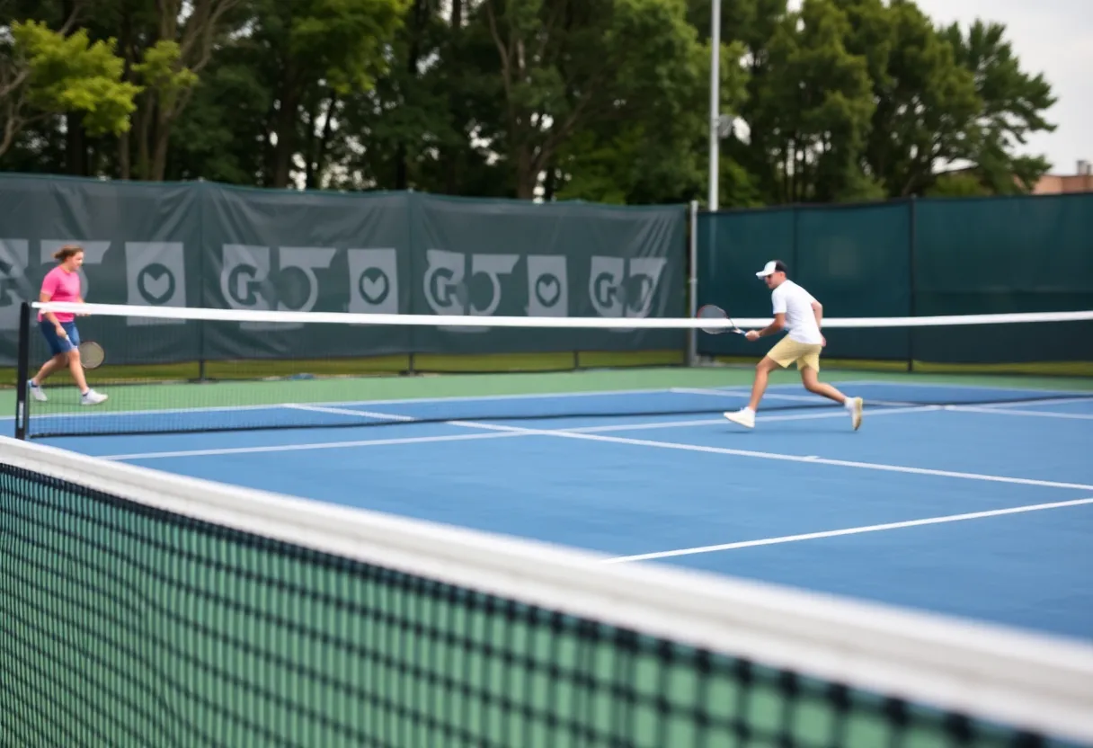 Players competing in a tennis match during UCF men's tennis season opener