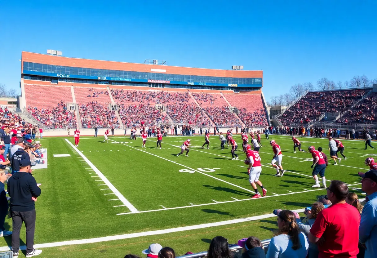 UCF football players in action during a spring scrimmage