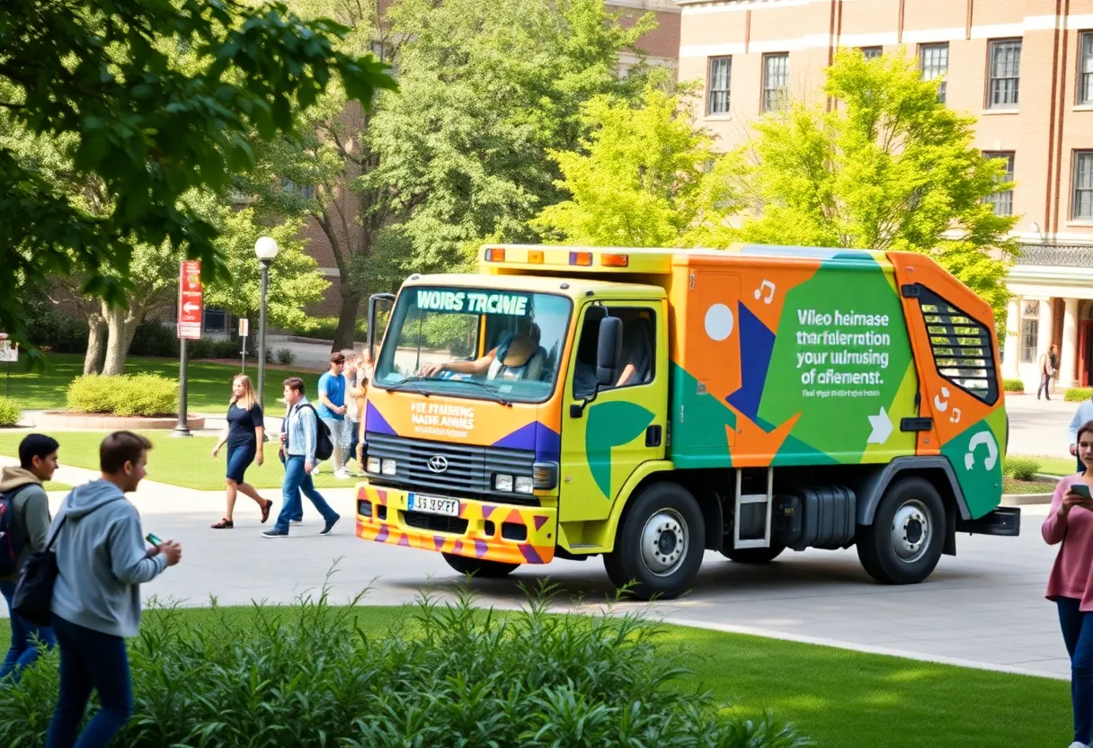 Custom-wrapped Waste Pro truck at UCF campus