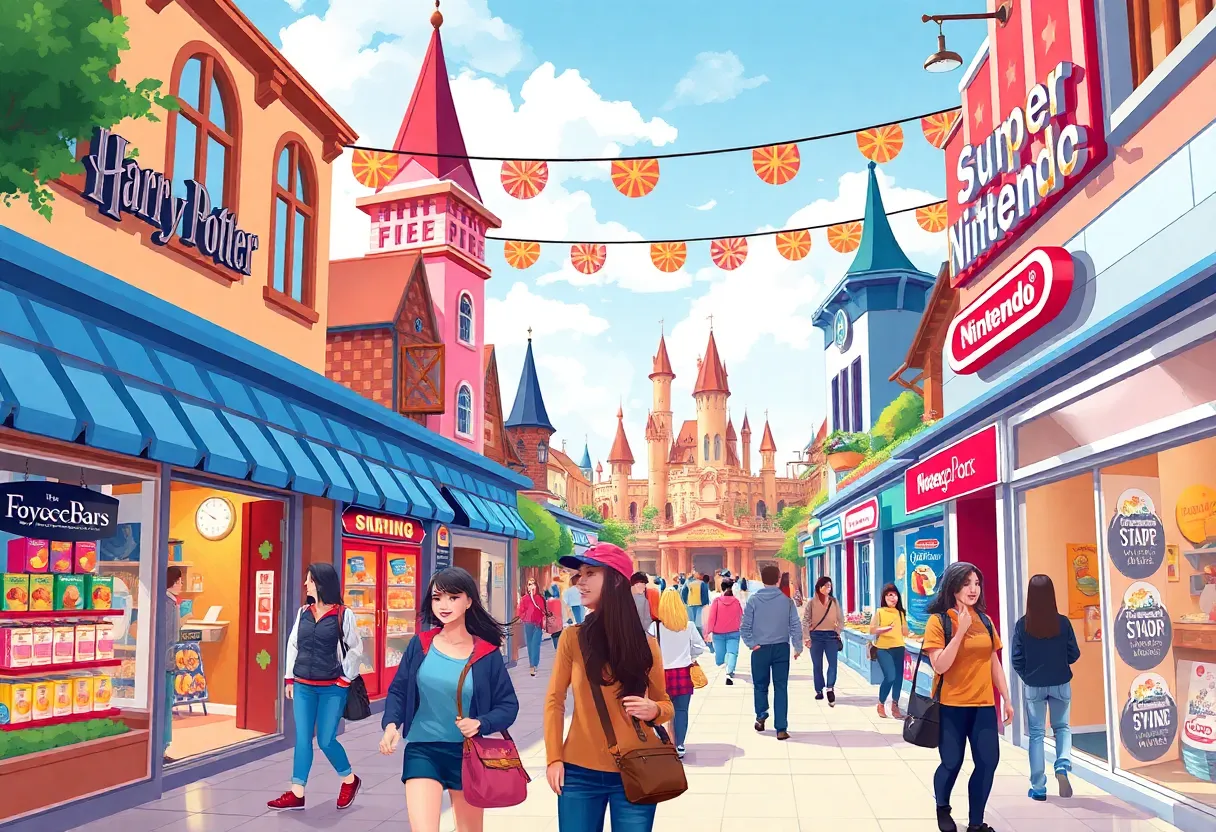 Concept image of Universal Orlando CityWalk expansion featuring Harry Potter and Super Nintendo World themes.