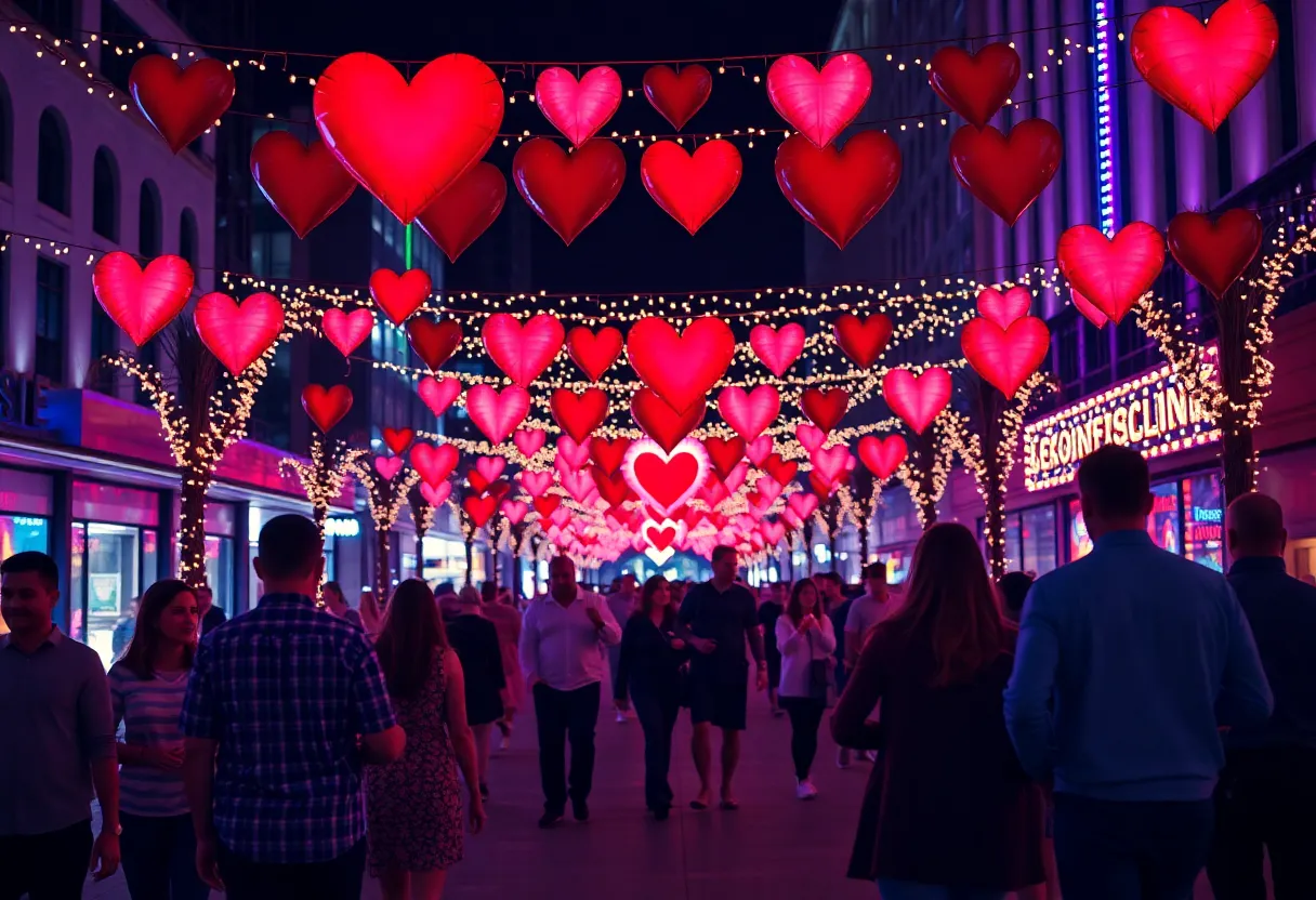 Couples enjoying Valentine's Day in Orlando with festive decorations.