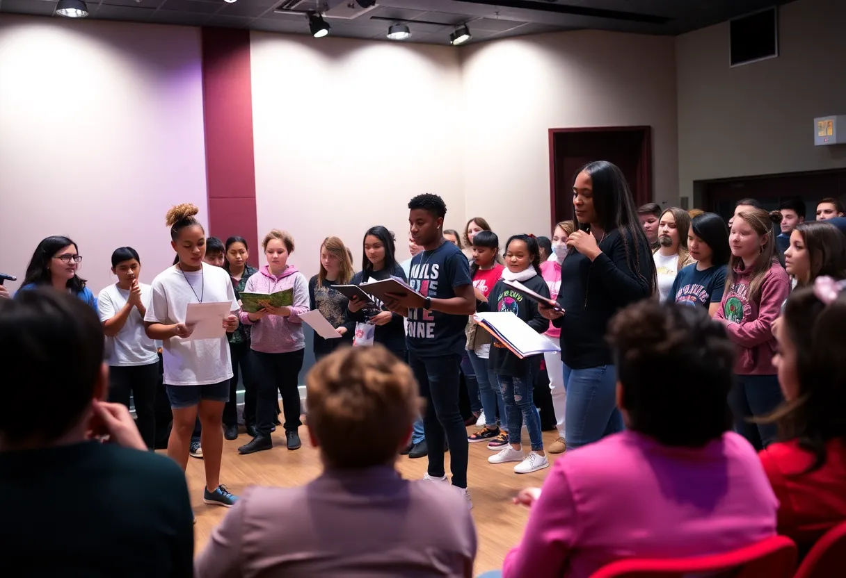 Youth poets performing at Voices of Freedom residency event