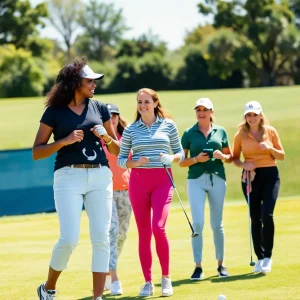 Women celebrating Women’s Golf Day on a golf course